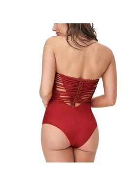 Strapless Red One-Piece Swimsuit with Ladder Back